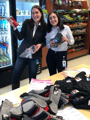 Packing socks at the Give Back Roadshow 2019